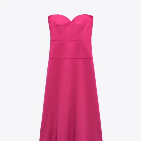 ZARA BLOGGER FAVORITE BUSTIER MIDI DRESS FUCHSIA - Picture 15 of 16